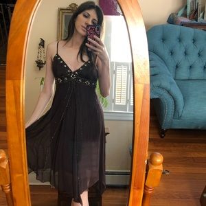 Sue Wong Brown Floral Beaded Dress